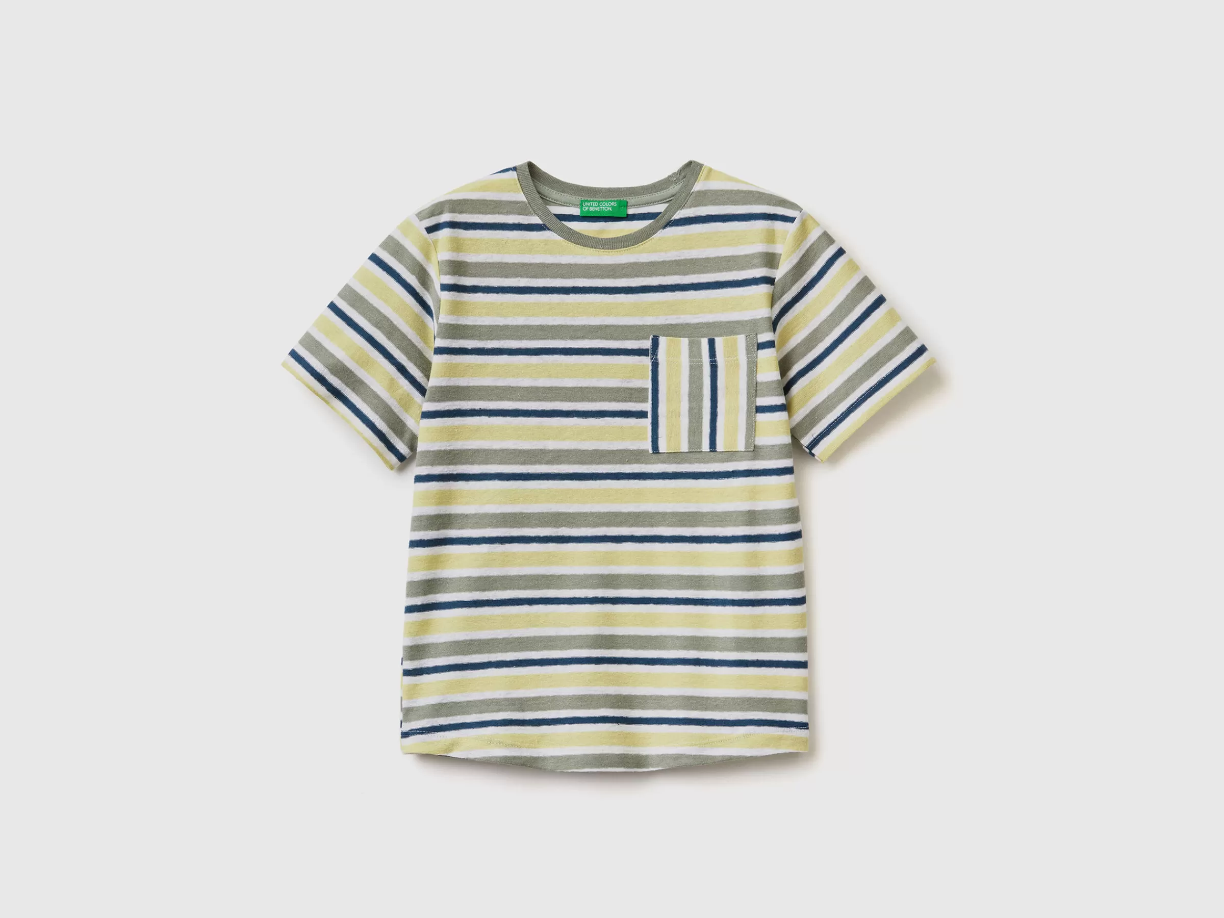 T-Shirt As Riscas Em Mescla De Linho^Benetton Best Sale