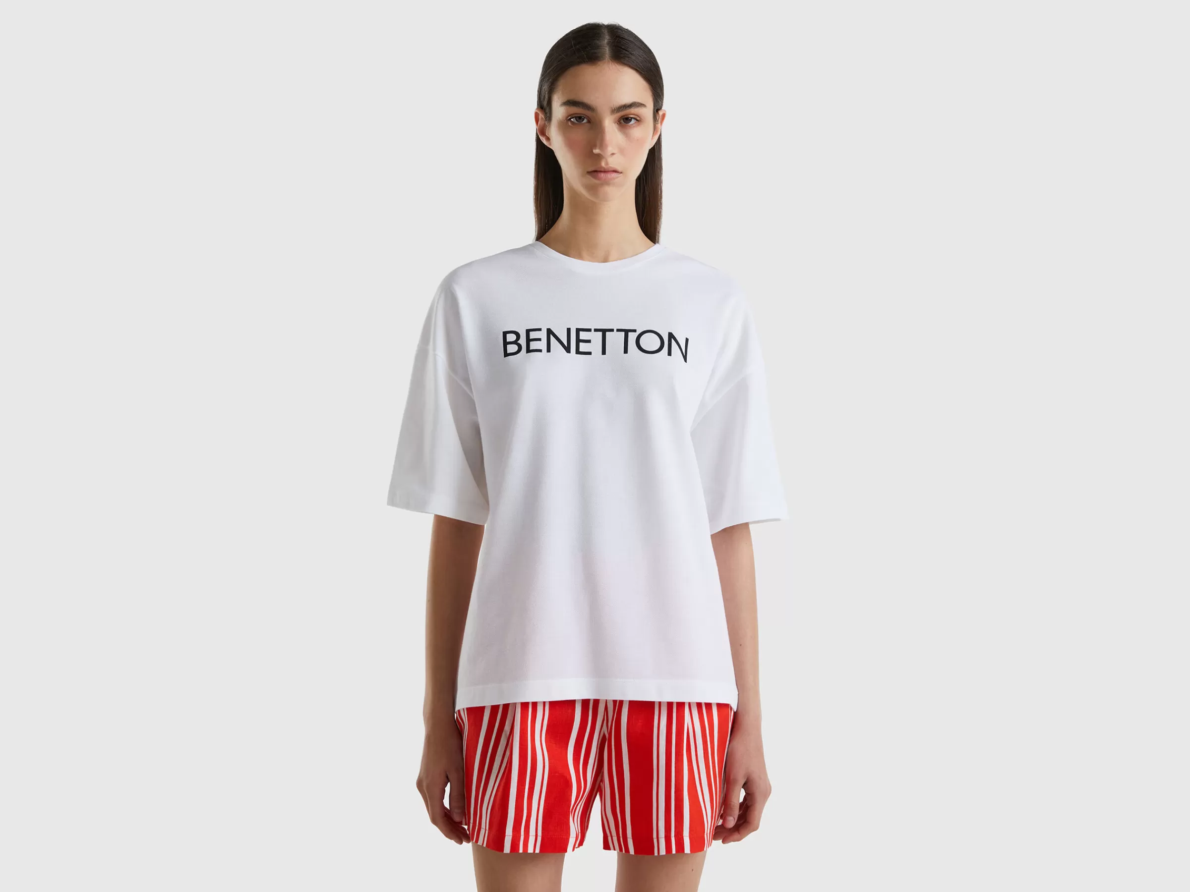 T-Shirt Branca Com Estampa Logotipo^Benetton Sale