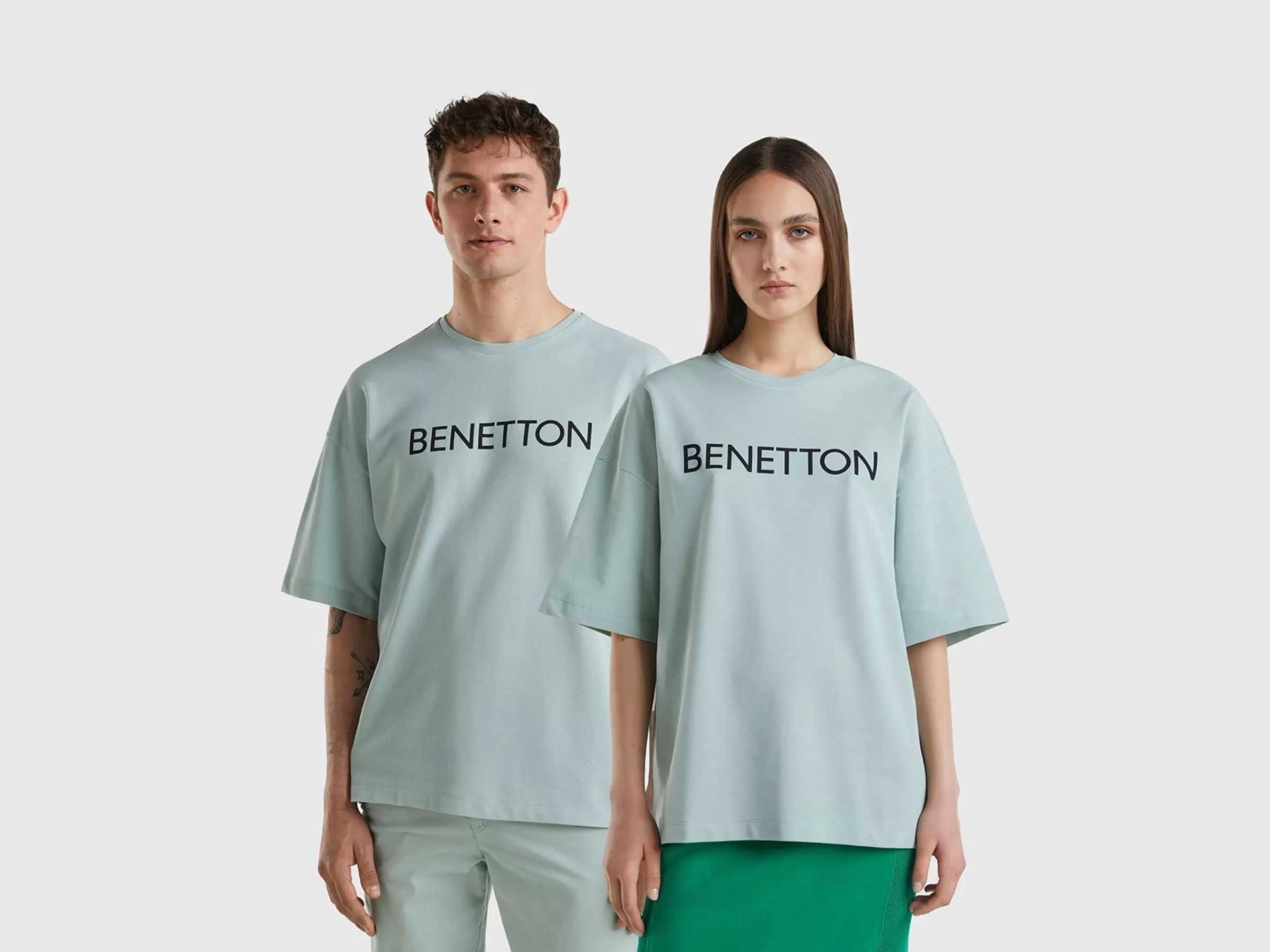 T-Shirt Cinzenta Com Estampa Logotipo^Benetton Fashion