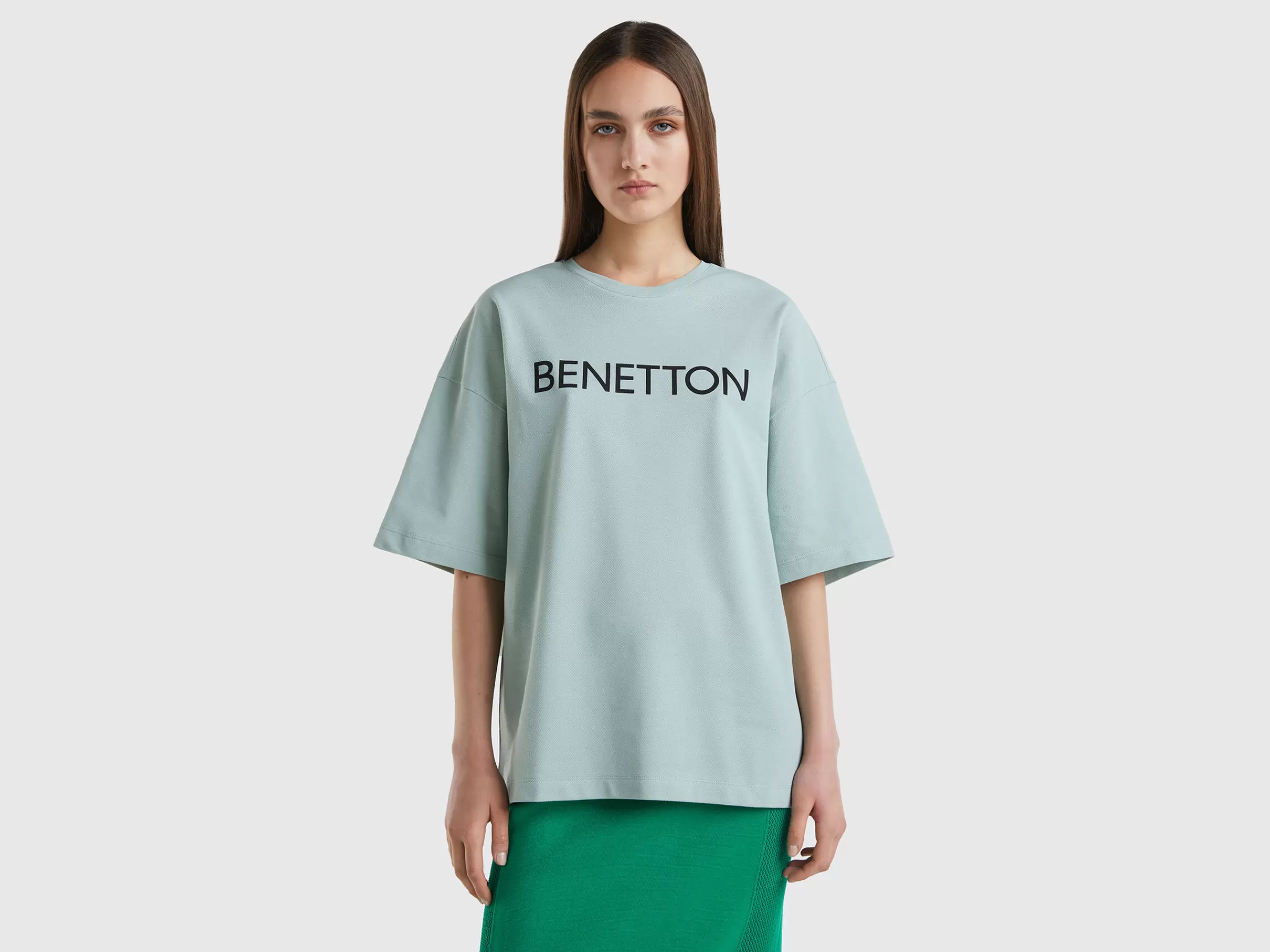 T-Shirt Cinzenta Com Estampa Logotipo^Benetton Fashion