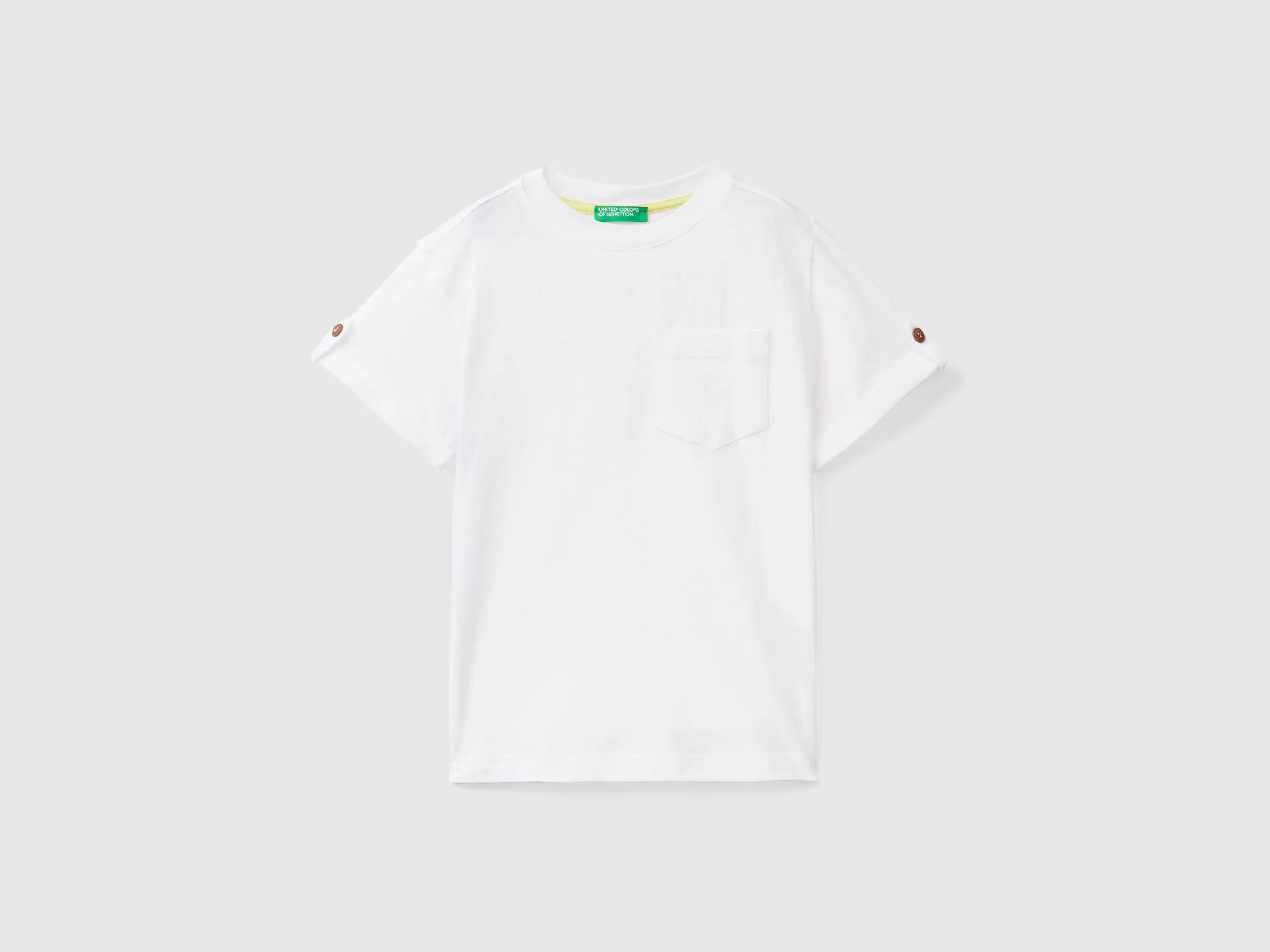 T-Shirt Com Bolso Pequeno Em Mescla De Linho^Benetton Hot