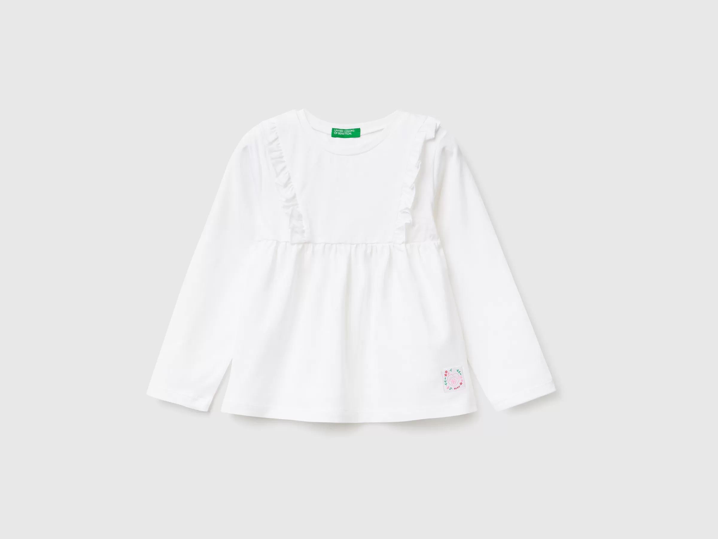 T-Shirt Com Folhos Em Algodão Stretch^Benetton Cheap