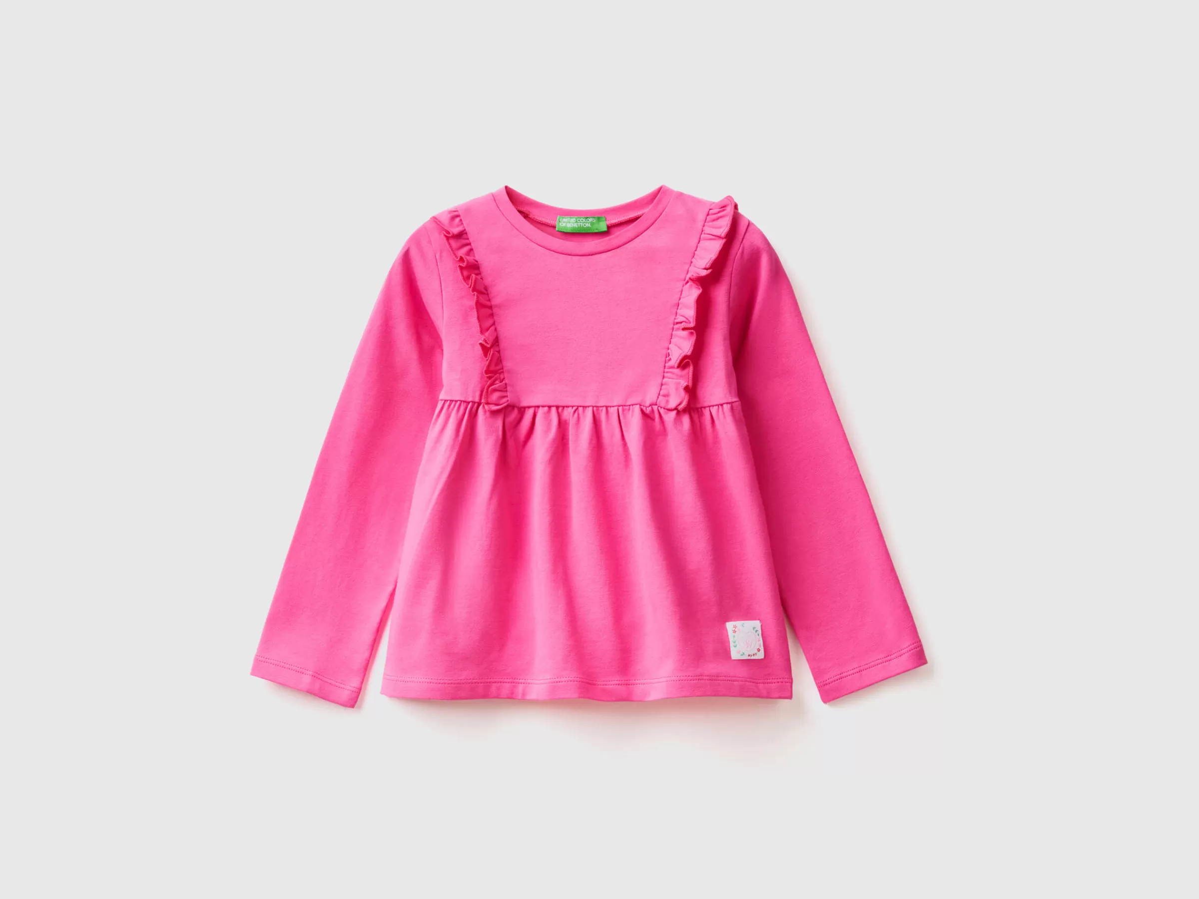 T-Shirt Com Folhos Em Algodão Stretch^Benetton Online