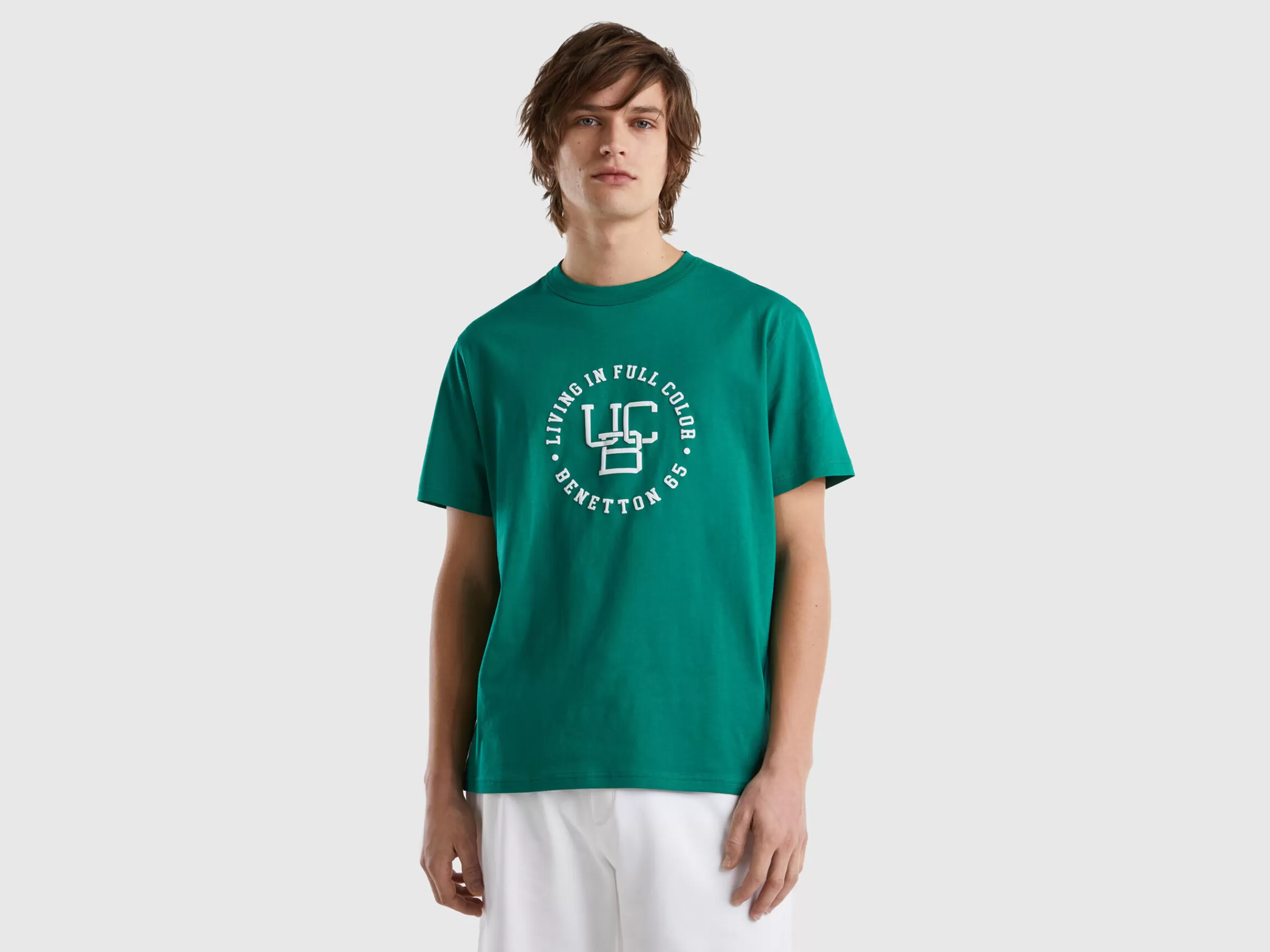 T-Shirt De Gola Redonda Com Estampa^Benetton Shop