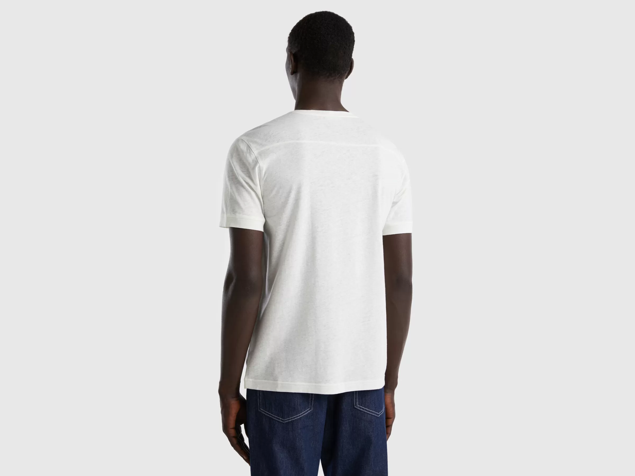 T-Shirt Em Linho Misto Com Bolso Pequeno^Benetton Cheap