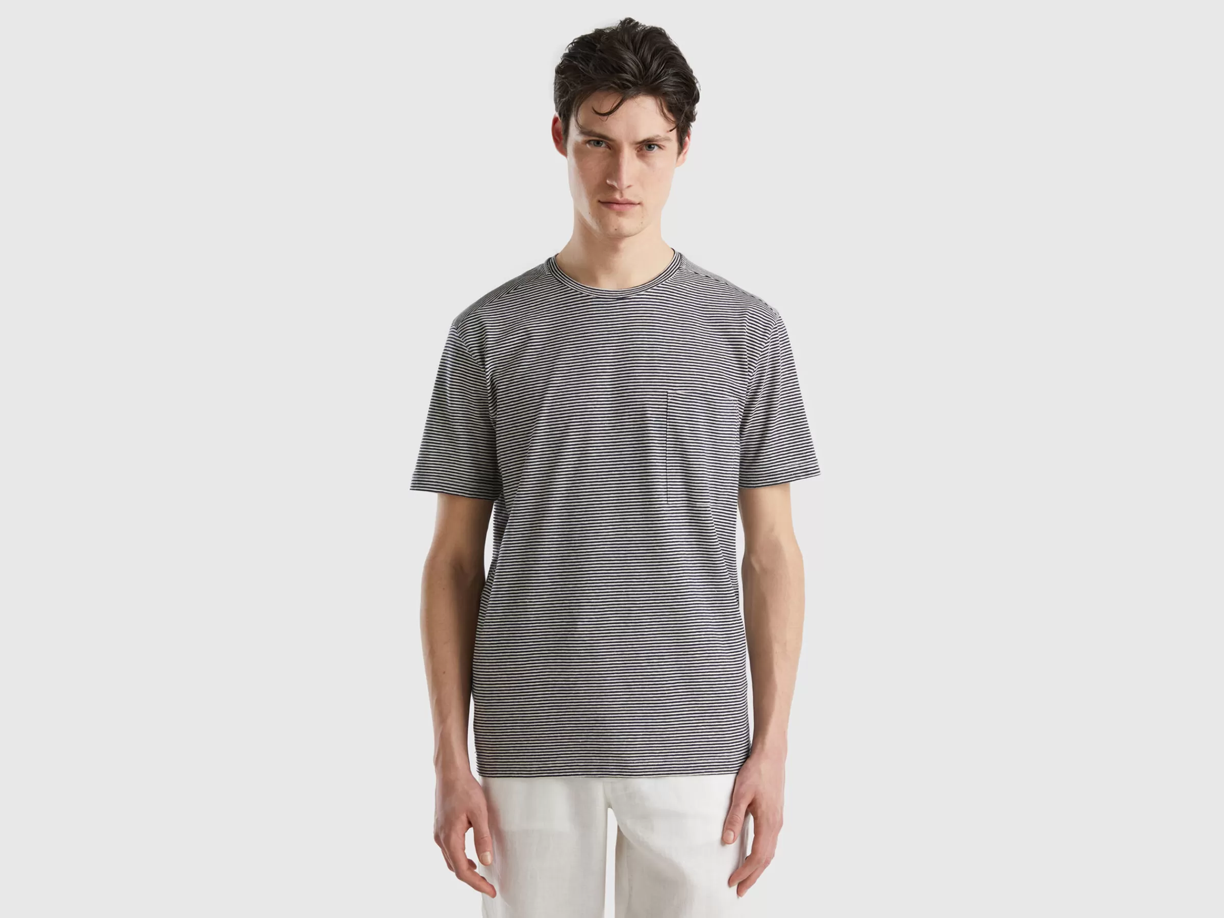 T-Shirt Riscada Em Linho Misto^Benetton Fashion