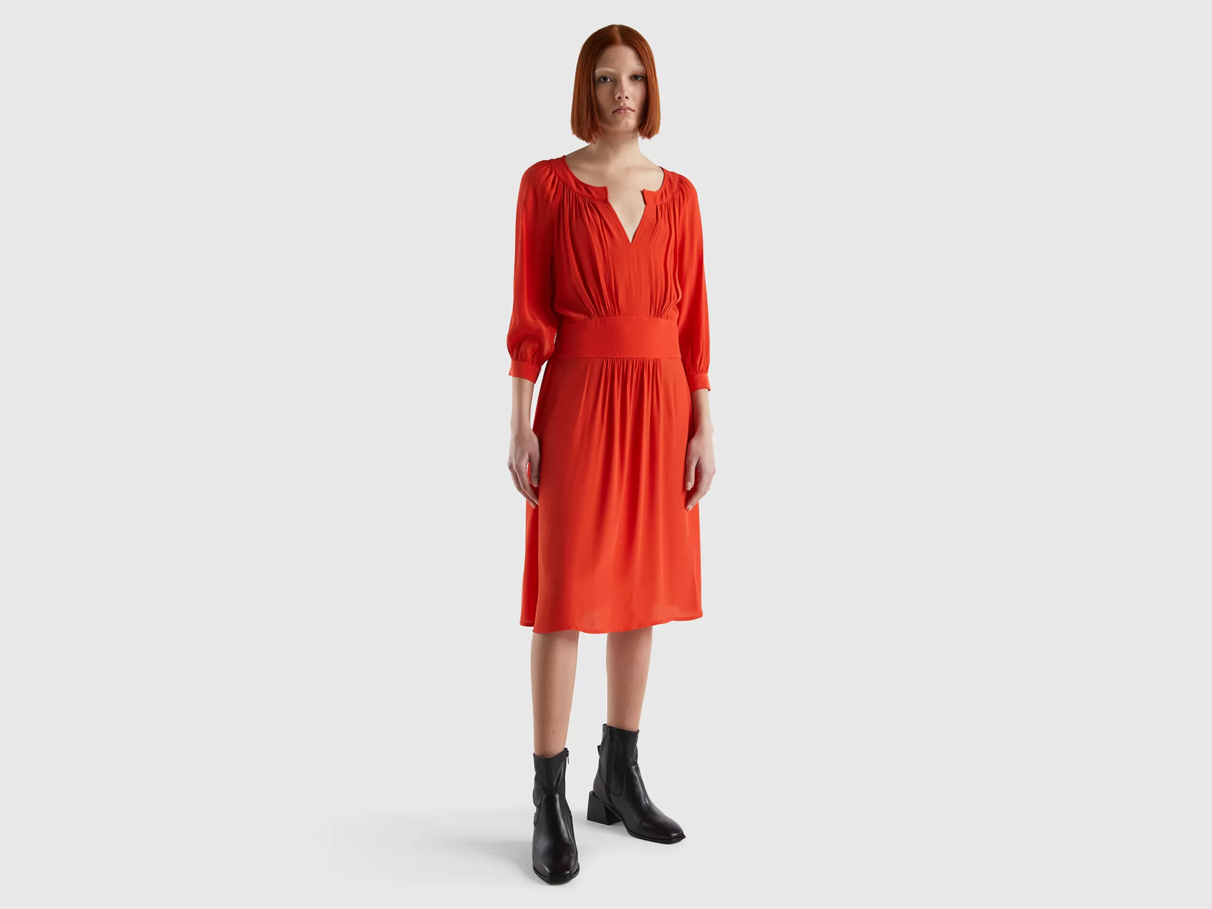 Vestido Decote Em V Em Viscose Pura^Benetton Flash Sale