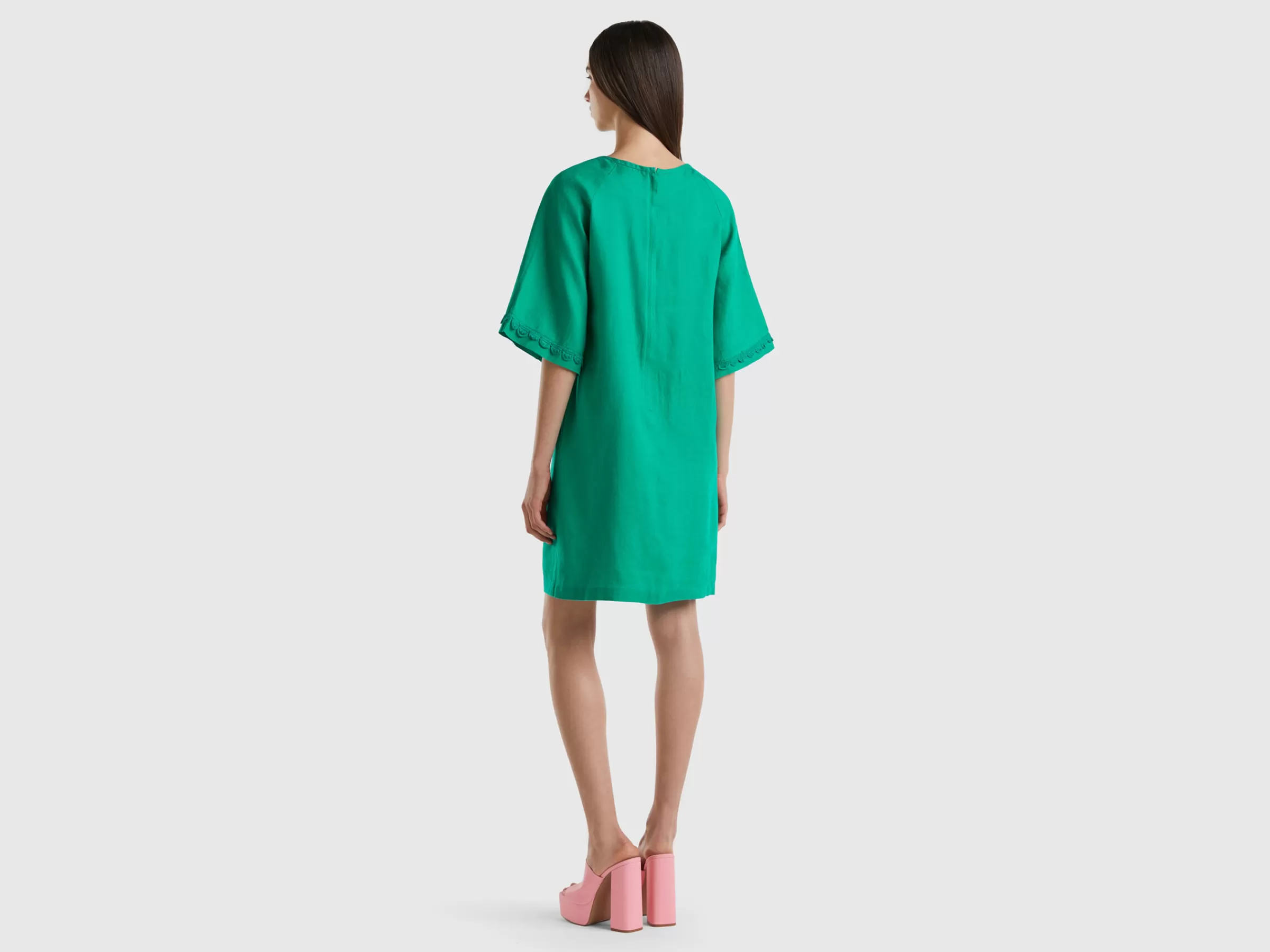 Vestido Em Puro Linho Com Detalhes Croche^Benetton Flash Sale