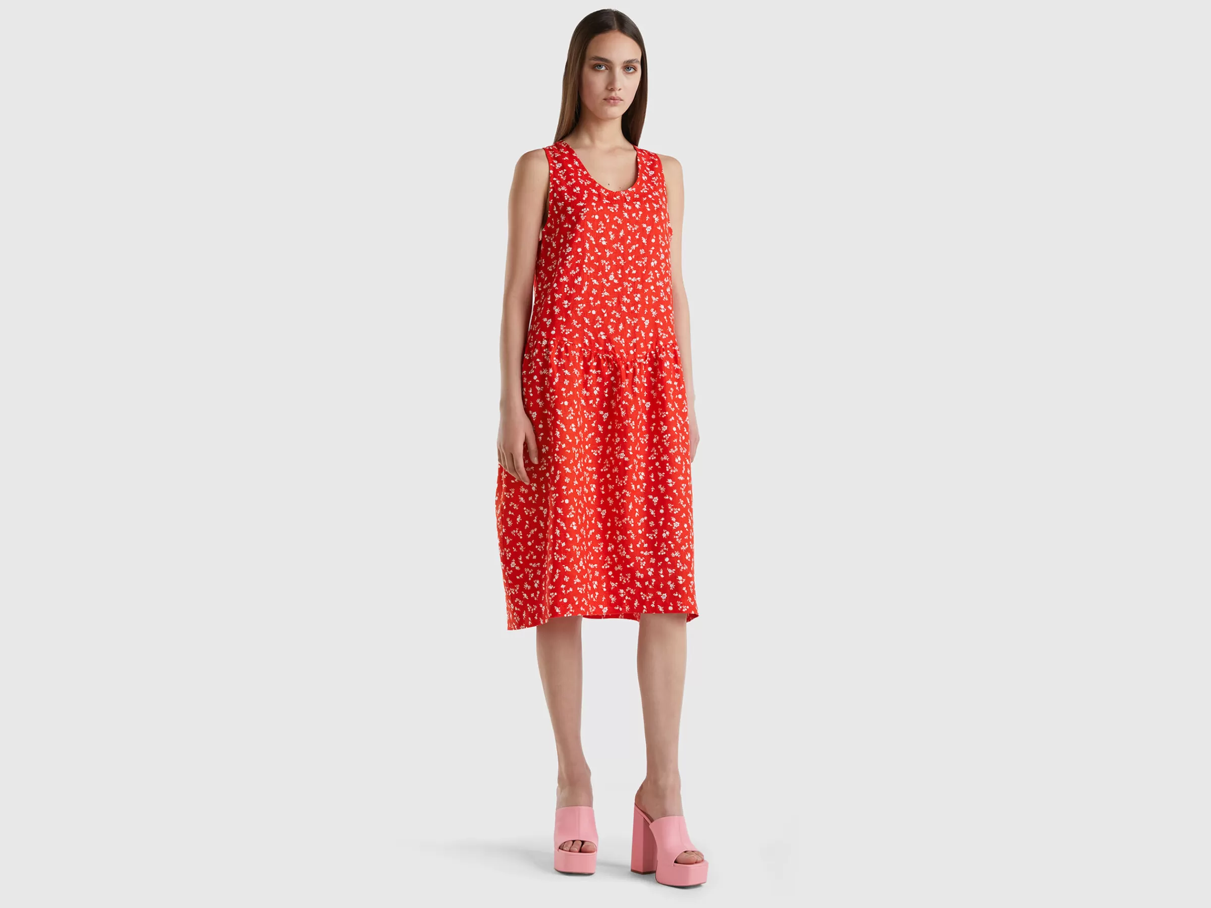 Vestido Em Puro Linho Estampado^Benetton Best Sale